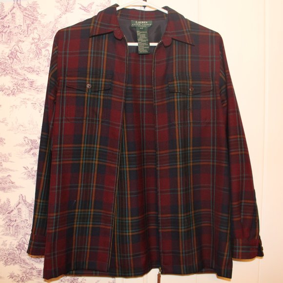 Ralph Lauren zip-up plaid flannel jacket 100% wool shell - Picture 2 of 8